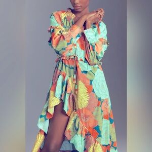 Anthropologie Farm Rio Long-Sleeve Floral Midi Dress